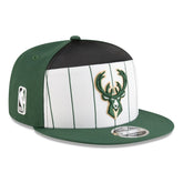 White/Hunter Green Milwaukee Bucks 2025 NBA Tip Off Split Panel 9FIFTY Snapback Hat | NBA