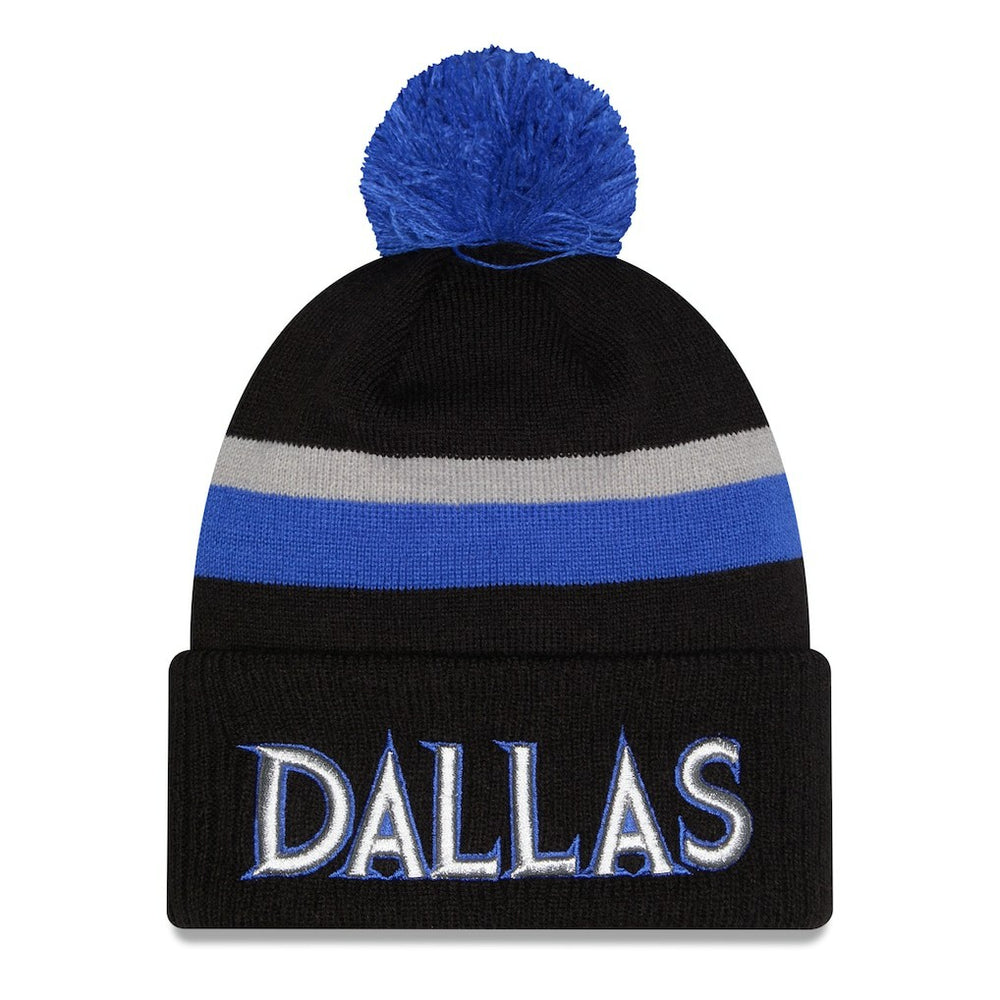Black/Blue Dallas Mavericks 2025/26 City Edition Cuffed Knit Hat with Pom sale | NBA