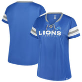 Detroit Lions Women's Plus Size Rhinestone Redzone Athena Lace-Up Notch Neck T-Shirt | NFL New