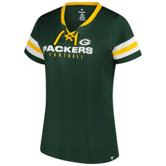 Green Bay Packers Women's Plus Size Rhinestone Redzone Athena Lace-Up Notch Neck T-Shirt | NFL Online
