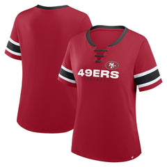 San Francisco 49ers Women's Plus Size Red Zone Athena Lace-Up V-Notch Neck T-Shirt | NFL New