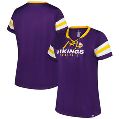 Minnesota Vikings Women's Plus Size Rhinestone Redzone Athena Lace-Up Notch Neck T-Shirt | NFL New