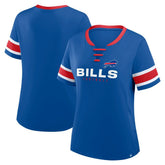 Buffalo Bills Women's Plus Size Red Zone Athena Lace-Up V-Notch Neck T-Shirt | NFL US