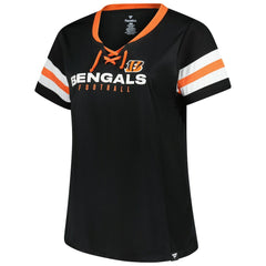 Cincinnati Bengals Women's Plus Size Red Zone Athena Lace-Up V-Notch Neck T-Shirt | NFL Hot