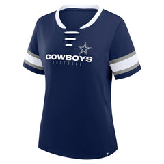 Dallas Cowboys Women's Plus Size Red Zone Athena Lace-Up V-Notch Neck T-Shirt | NFL New