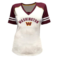 Washington Commanders Jayden Daniels Women's Plus Size Bling V-Neck T-Shirt | NFL Near me