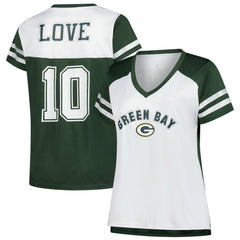 Green Bay Packers Jordan Love Women's Plus Size Bling V-Neck T-Shirt | NFL US