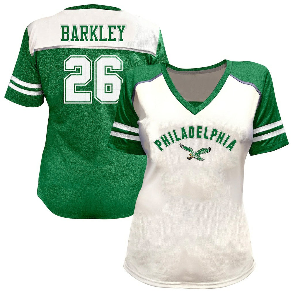 Philadelphia Eagles Saquon Barkley Women's Plus Size Bling V-Neck T-Shirt | NFL US