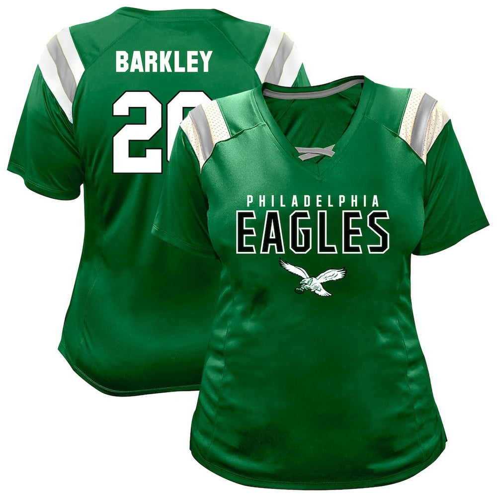 Philadelphia Eagles Saquon Barkley Women's Plus Size Name & Number Raglan Lace V-Neck T-Shirt | NFL New