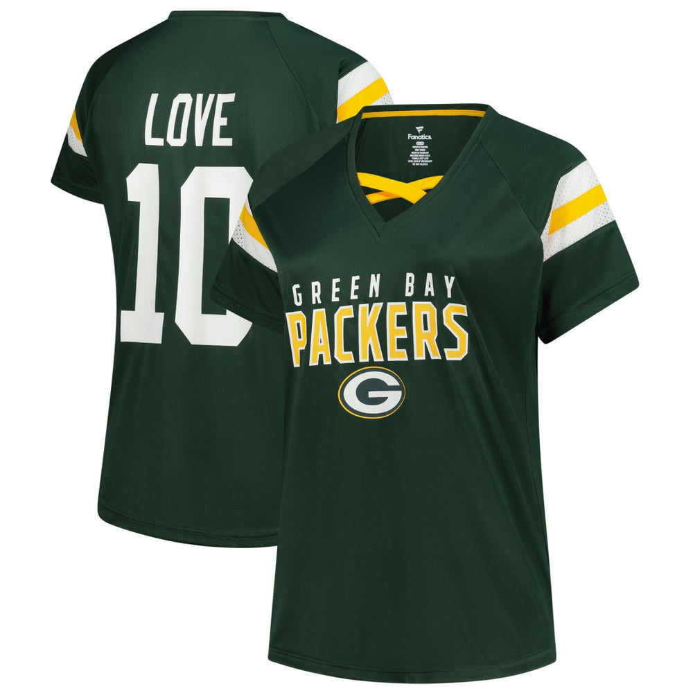 Green Bay Packers Jordan Love Women's Plus Size Name & Number Raglan Lace V-Neck T-Shirt | NFL Near me