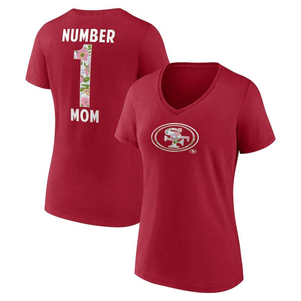 San Francisco 49ers Women's Number 1 Mom Floral V-Neck T-Shirt | NFL Near me
