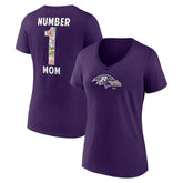 Baltimore Ravens Women's Number 1 Mom Floral V-Neck T-Shirt | NFL US