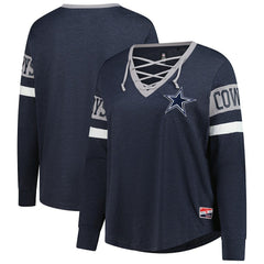 Dallas Cowboys Women's Plus Size Throwback Lace-Up Long Sleeve T-Shirt | NFL On sale