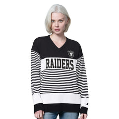 Las Vegas Raiders Starter Women's No Huddle Striped V-Neck Sweater | NFL Hot