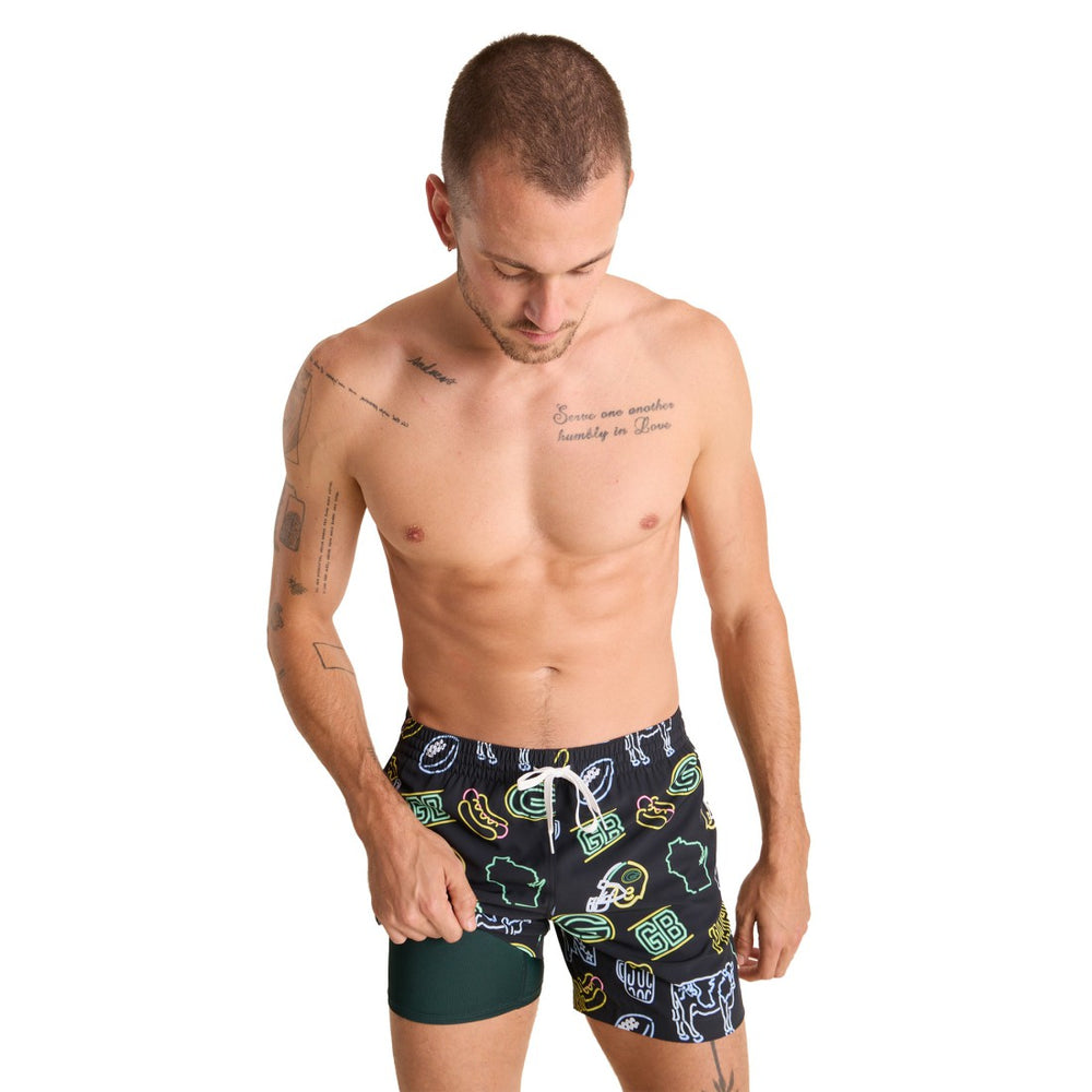 Green Bay Packers Chubbies The Neon 5.5" Classic Lined Swim Trunks | NFL New