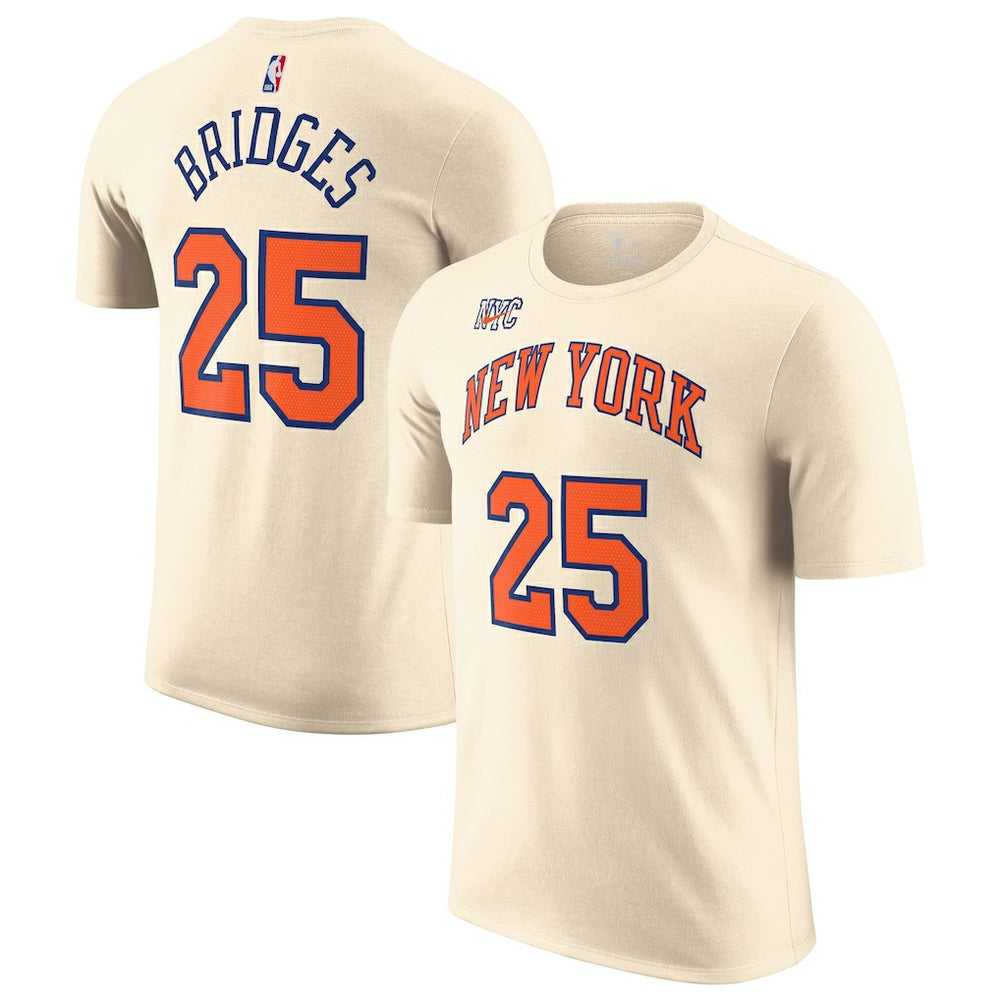 Cream Mikal Bridges New York Knicks Unisex 2025/26 City Edition Name & Number T-Shirt | NBA