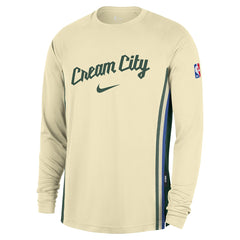 Cream Milwaukee Bucks 2025/26 City Edition Authentic Pregame Dri-FIT Long Sleeve Shooting T-Shirt | NBA