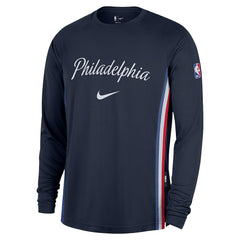 Navy Philadelphia 76ers 2025/26 City Edition Authentic Pregame Dri-FIT Long Sleeve Shooting T-Shirt | NBA