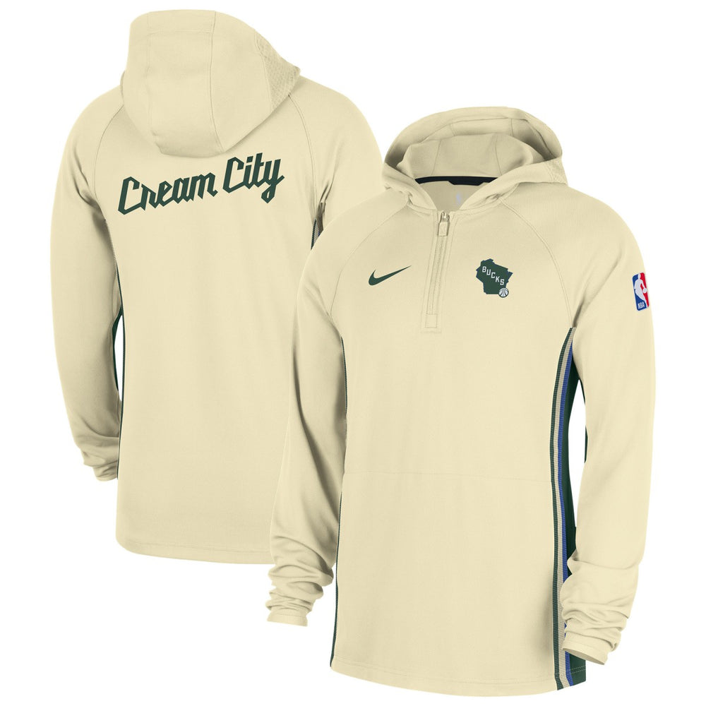 White Milwaukee Bucks 2025/26 City Edition Remix Authentic On-Court Quarter-Zip Dri-FIT Hooded Jacket | NBA