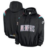 Black Memphis Grizzlies Hardwood Classics Therma-FIT Half-Zip Hooded Windbreaker | NBA