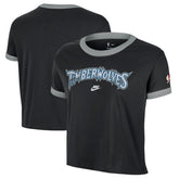 Black Minnesota Timberwolves Women's Classic Edition Hardwood Classics Essential Vintage Ringer T-Shirt | NBA