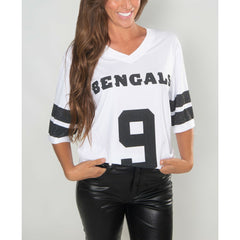 Cincinnati Bengals Joe Burrow Cuce Women's Crystal V-Neck Tunic | NFL Online