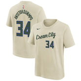 Cream Giannis Antetokounmpo Milwaukee Bucks Youth 2025/26 City Edition Name & Number T-Shirt | NBA