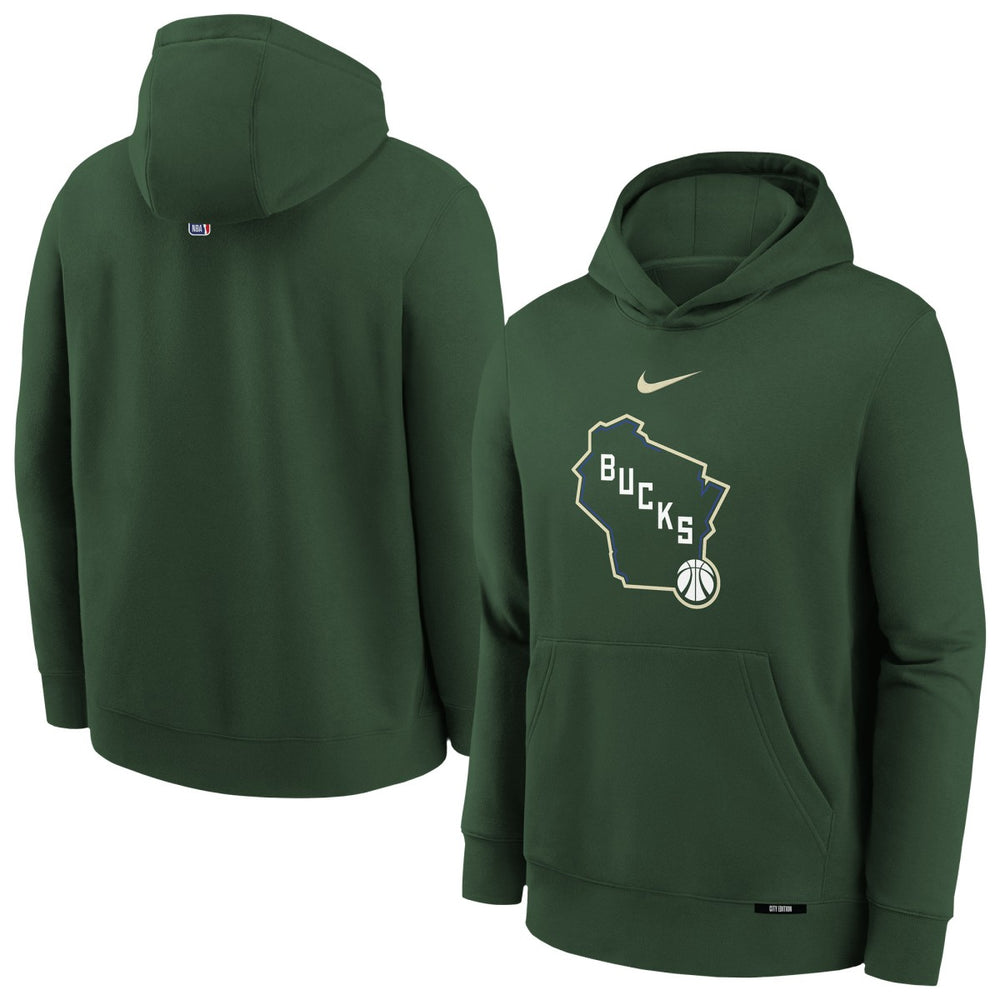 Hunter Green Milwaukee Bucks Youth 2025/26 City Edition Club Fleece Pullover Hoodie | NBA