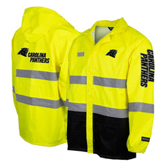 Carolina Panthers Hi-Vis Safety Waterproof Rainshell Full-Zip Hooded Jacket | NFL New