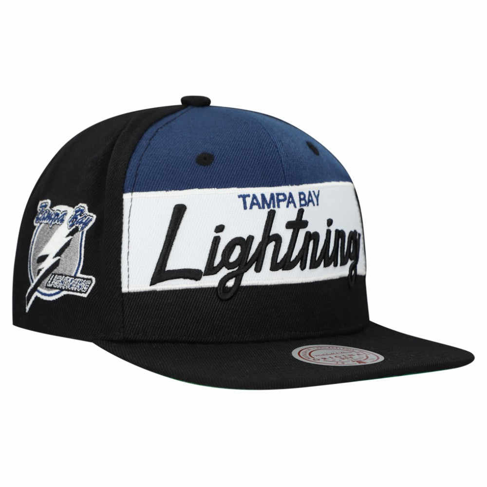 Tampa Bay Lightning Mitchell & Ness Retro Script Colorblock Snapback Hat - NHL Hats