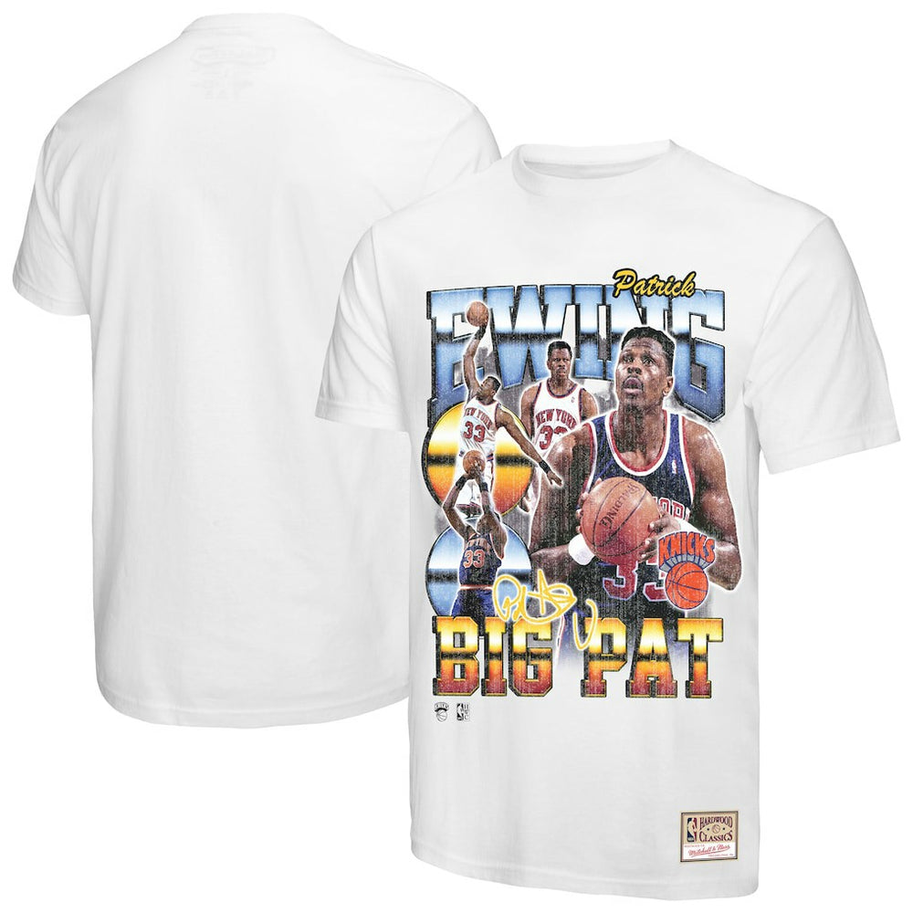 White Patrick Ewing New York Knicks Hardwood Classics Commemorative Player Collage T-Shirt | NBA