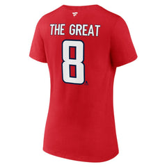 Alexander Ovechkin Washington Capitals Fanatics Women's NHL All-Time Leading Goal Scorer The Great 8 Name & Number V-Neck T-Shirt - NHL T-shirts