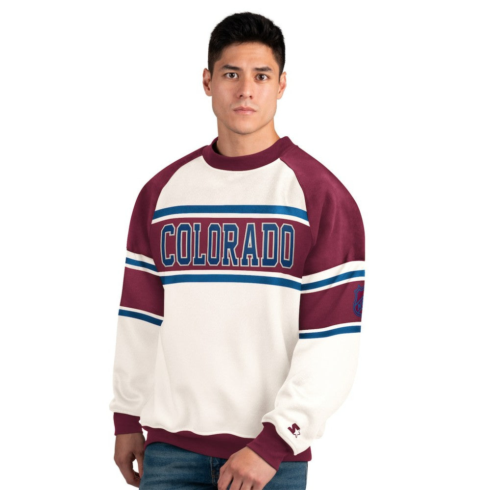 Colorado Avalanche Starter Male Adult Defense Fleece Crewneck Sweatshirt - NHL Sweatshirts