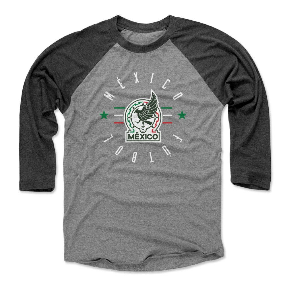 Mexico National Team 500 Level Unisex Futbol Raglan 3/4-Sleeve Baseball T-Shirt for sale - Black/Heather Gray