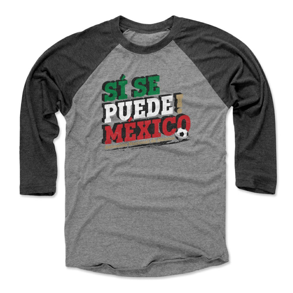 Mexico National Team 500 Level Si Se Puede Raglan 3/4-Sleeve Baseball T-Shirt for sale - Black/Heather Gray