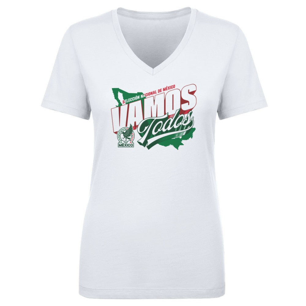 Mexico National Team 500 Level Women's Vamos Todos Country V-Neck T-Shirt for sale - White