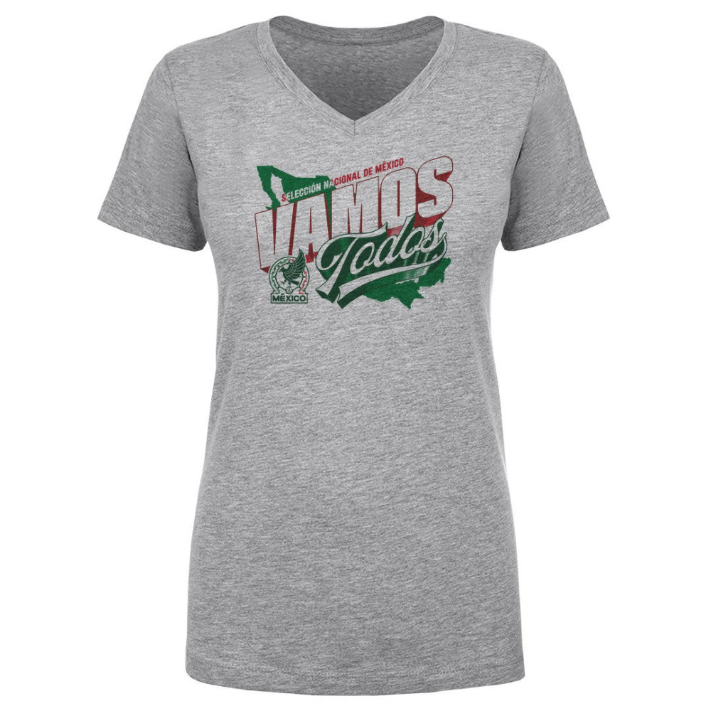 Mexico National Team 500 Level Women's Vamos Todos Country V-Neck T-Shirt for sale - Heather Gray