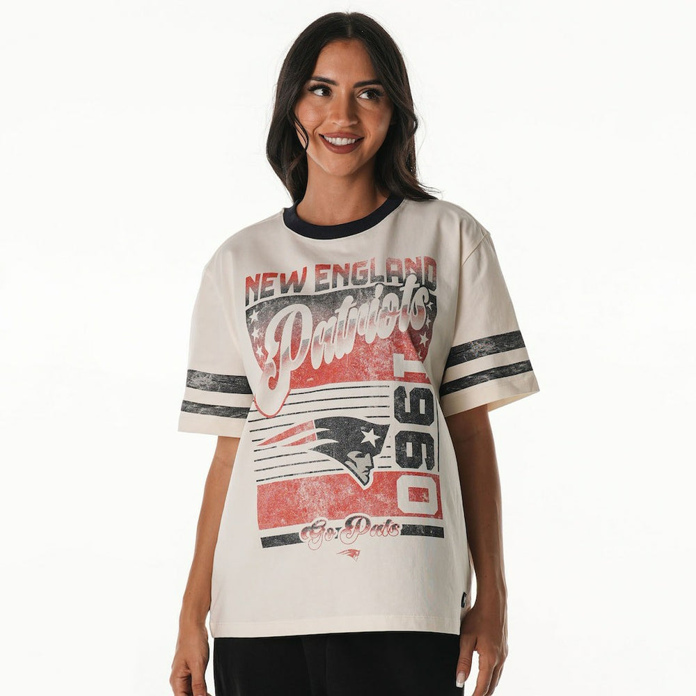 New England Patriots The Wild Collective Women's Vintage Drop Shoulder Oversized Boyfriend T-Shirt | NFL Hot