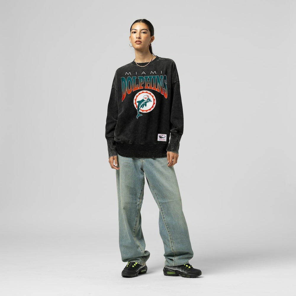 Miami Dolphins Women's Delineate Mineral Wash Crewneck Sweatshirt | NFL Discount