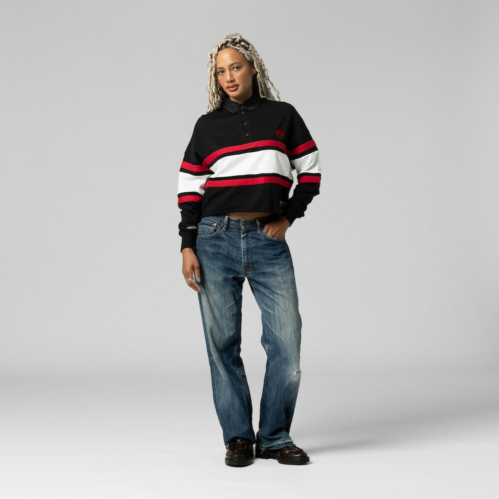 Buffalo Bills Women's Throwback Cropped Long Sleeve Rugby Polo | NFL US