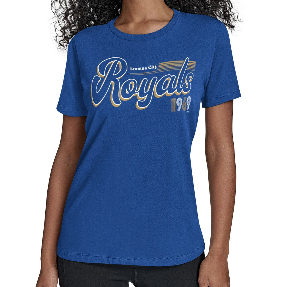 Kansas City Royals Starter Women's Groovy Script Team Fitted T-Shirt - MLB T-shirts