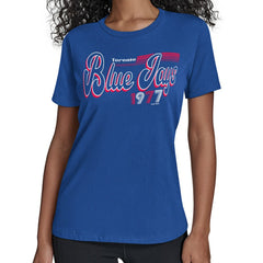 Toronto Blue Jays Starter Women's Groovy Script Team Fitted T-Shirt - MLB T-shirts