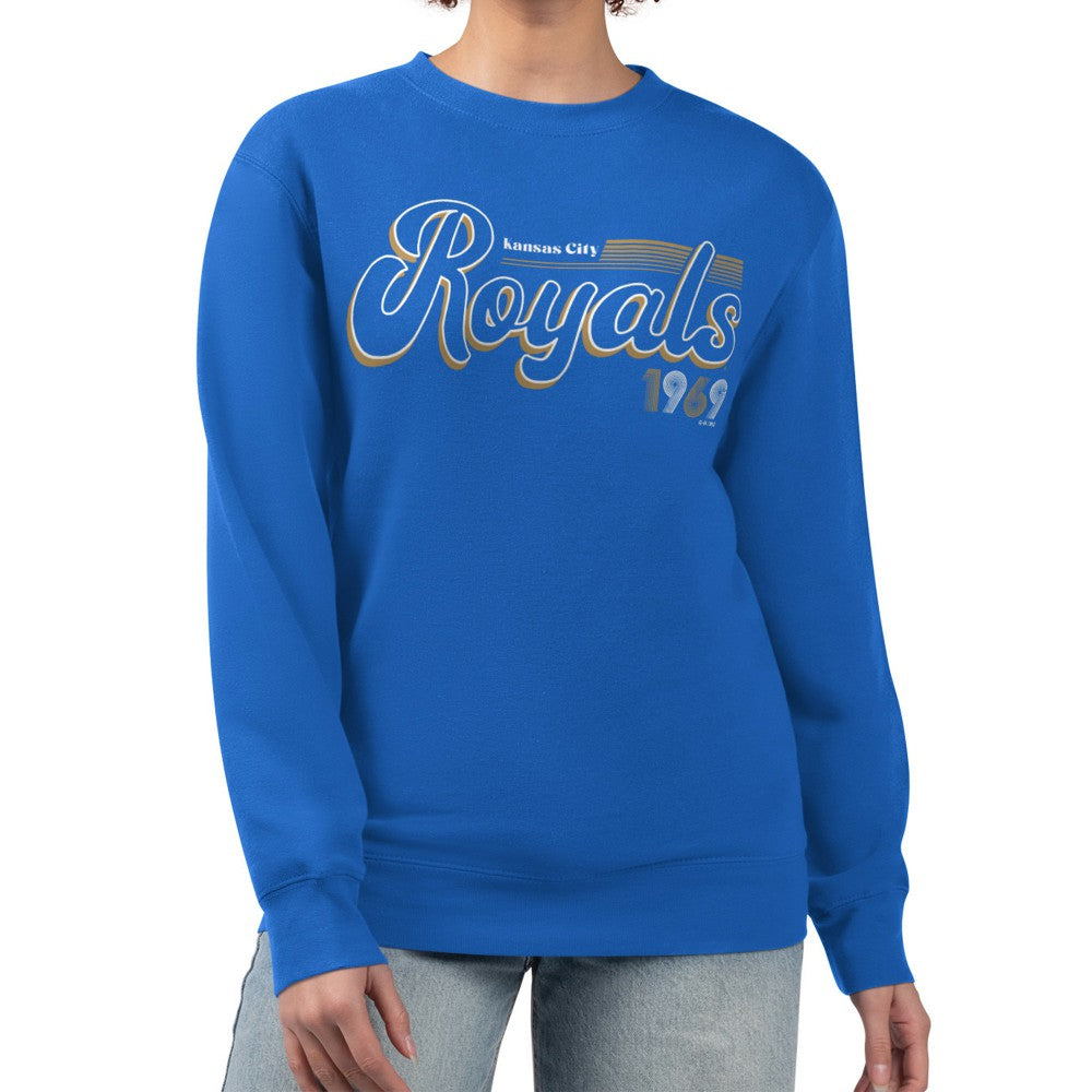 Kansas City Royals Starter Women's Groovy Script Team Fleece Pullover Sweatshirt - MLB Pullover