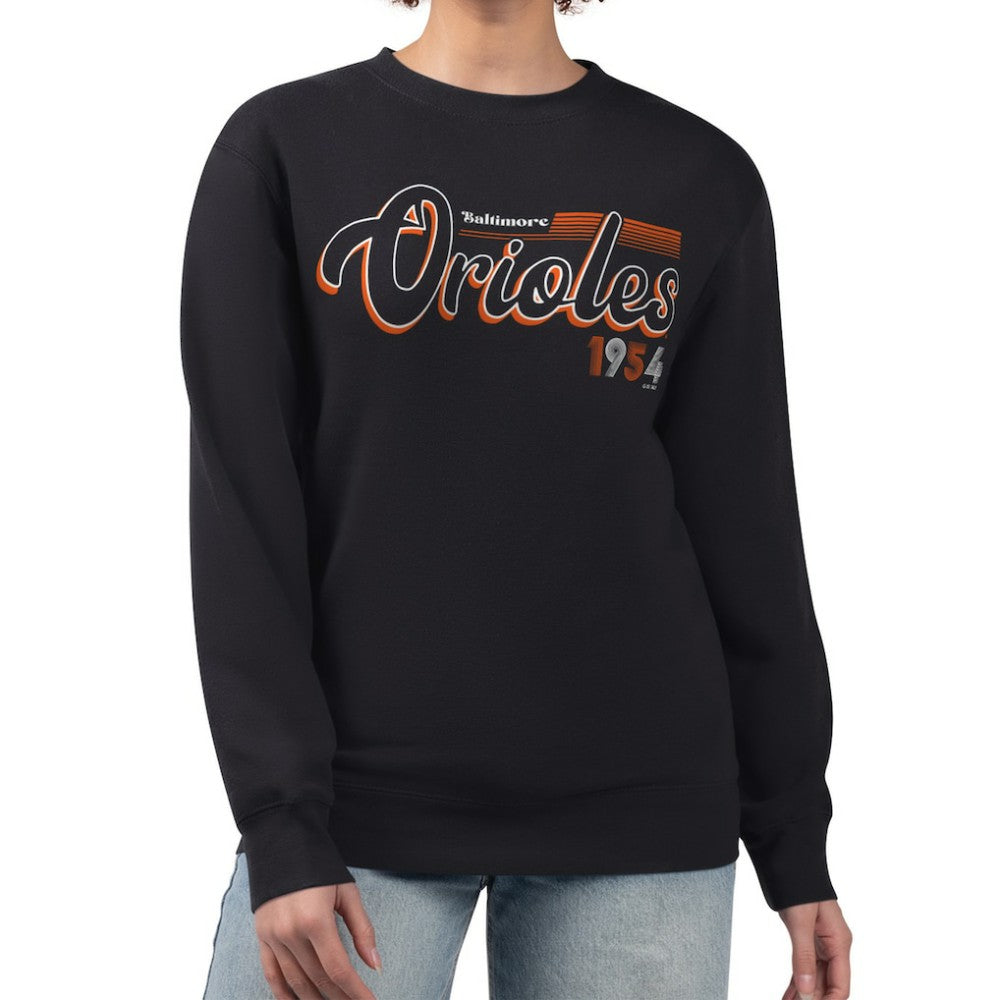 Baltimore Orioles Starter Women's Groovy Script Team Fleece Pullover Sweatshirt - MLB Pullover