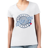 Toronto Blue Jays G-III 4Her by Carl Banks Women's Super-Slim Fit Lightweight Pinstripe Circle V-Neck T-Shirt - MLB T-shirts