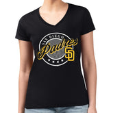 San Diego Padres G-III 4Her by Carl Banks Women's Super-Slim Fit Lightweight Pinstripe Circle V-Neck T-Shirt - MLB T-shirts
