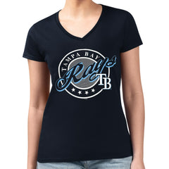 Tampa Bay Rays G-III 4Her by Carl Banks Women's Super-Slim Fit Lightweight Pinstripe Circle V-Neck T-Shirt - MLB T-shirts