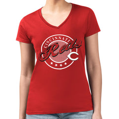 Cincinnati Reds G-III 4Her by Carl Banks Women's Super-Slim Fit Lightweight Pinstripe Circle V-Neck T-Shirt - MLB T-shirts