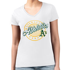 Athletics G-III 4Her by Carl Banks Women's Super-Slim Fit Lightweight Pinstripe Circle V-Neck T-Shirt - MLB T-shirts