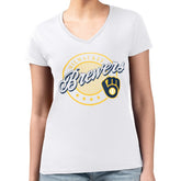 Milwaukee Brewers G-III 4Her by Carl Banks Women's Super-Slim Fit Lightweight Pinstripe Circle V-Neck T-Shirt - MLB T-shirts